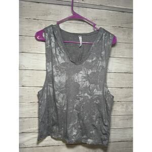Fabletics Printed Gray Silver Metalic V-Neck Tank Work Out Summer Top Size XS